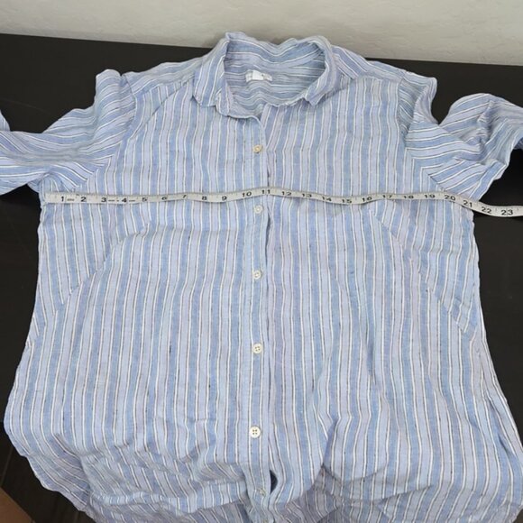 J. Jill Linen Front Button Shirt Dress Sleeves Roll up Small Collar Blue Size L - Picture 14 of 15